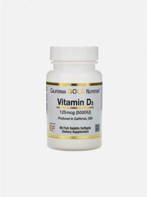California Gold Nutrition, Витамин D3, 125 мкг (5000 МЕ), 90 рыбно-желатиновых капсул (Калифорния Голд)