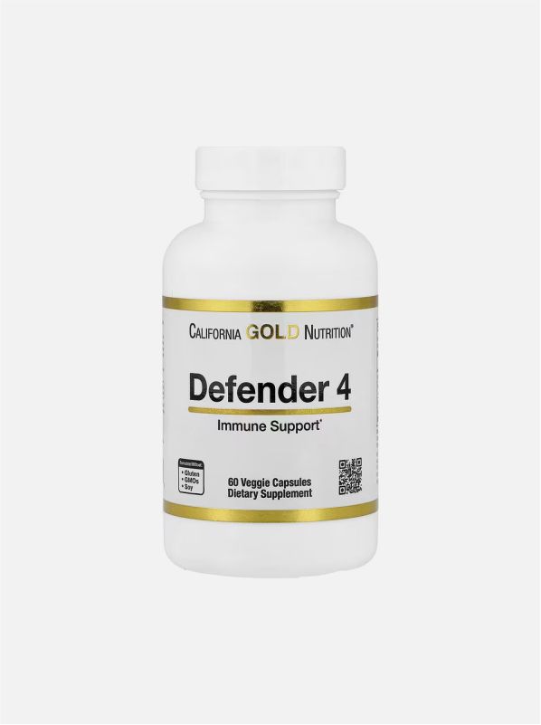 California Gold Nutrition, Defender 4, добавка с витаминами C и D, цинком и селеном, 60 вегетарианских капсул