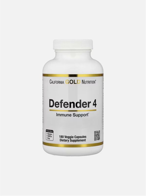 California Gold Nutrition, Defender 4, з вітаміном C, вітаміном D, цинком і селеном,180 вегетаріанських капсул
